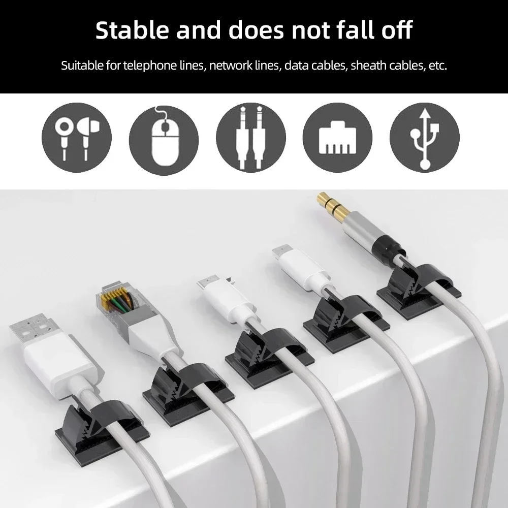 50/20/10PCS Self Adhesive Cable Management Organizer Clips Adjustable Desk Tidy Wire Cord Fixer Fastener Clips For Home Office