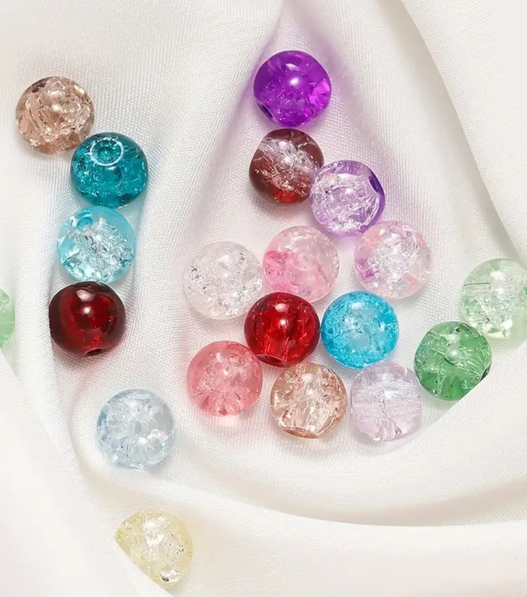 50pcs/100pcs 8mm Colorful Ice Crack Glass Imitation Crystal Snowflake Glass Beads, DIY Jewelry Bracelet Necklace Accessories Making Materials