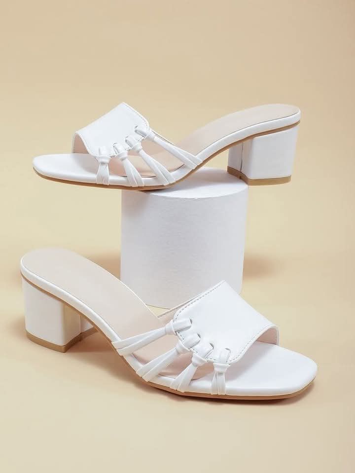 White Cross Border Cut Out Sandals Stilettos High Heels Ankle Buckle Block Heel Shoes for Women Heels New Zapatos Para Mujere