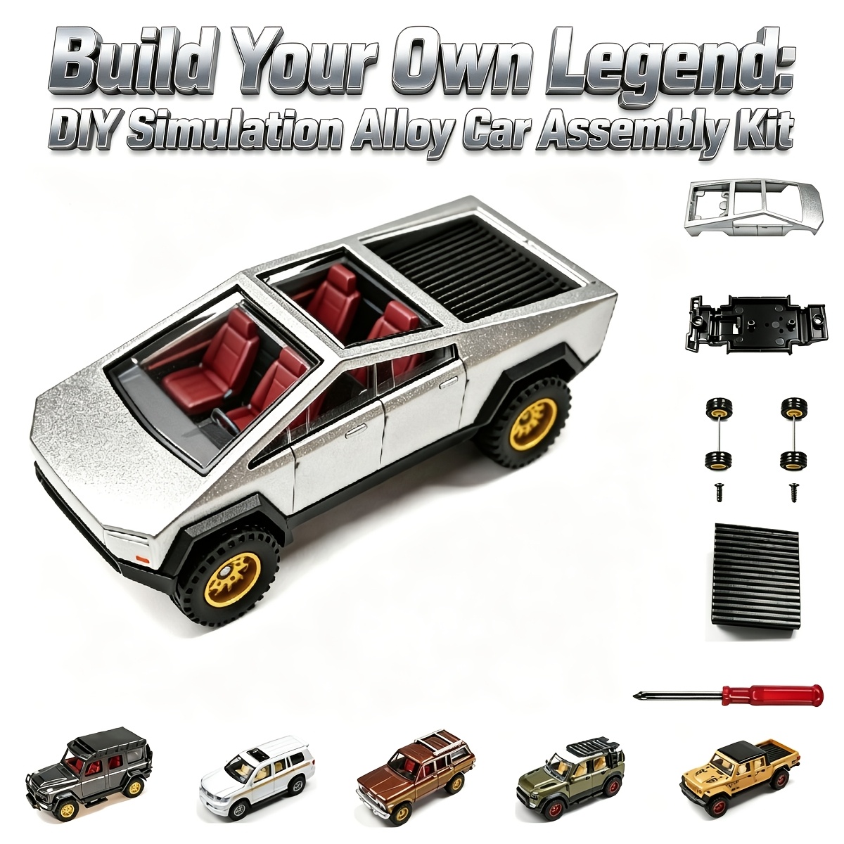 DIY Assembly Alloy Vehicle Model, Realistic Diecast Car Kit with Detailed Interior, Educational Toy