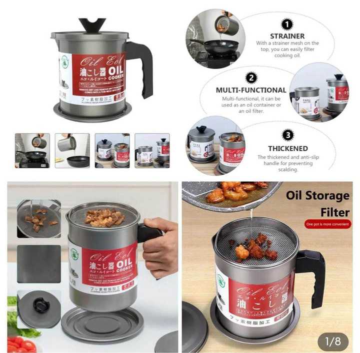 Kitchen Oil Filter Pot 1.4L – Stainless Steel Oil Storage Container with Fine Filter Strainer