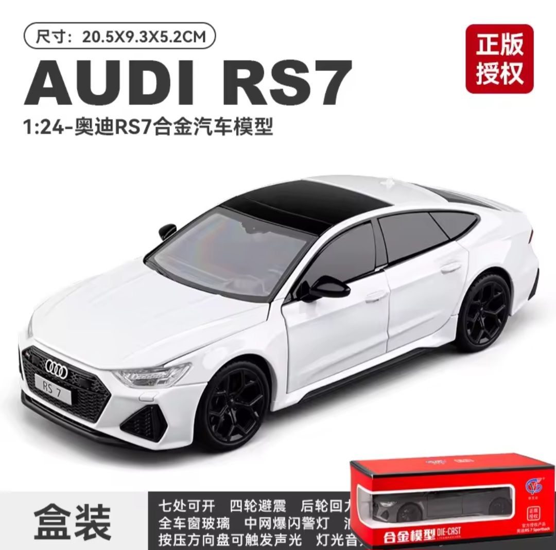 1:24 Audi A7 Toy Car Model Diecast Alloy Vehicle Miniature Pull Back Sound & Light Doors Openable Collection