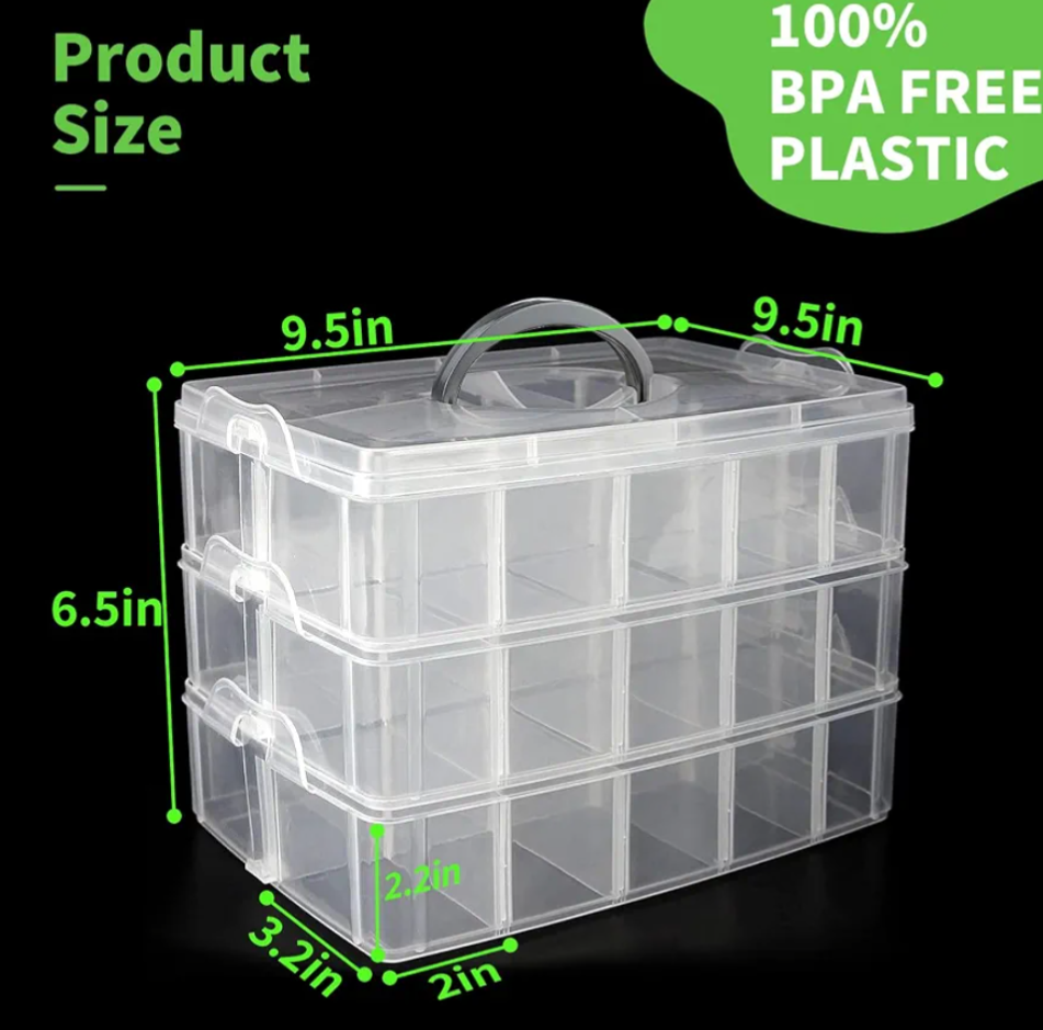 3 Layer 24 Compartments Transparent Storage Organizer Box with Handle for Beads Jewelry Craft Accessories