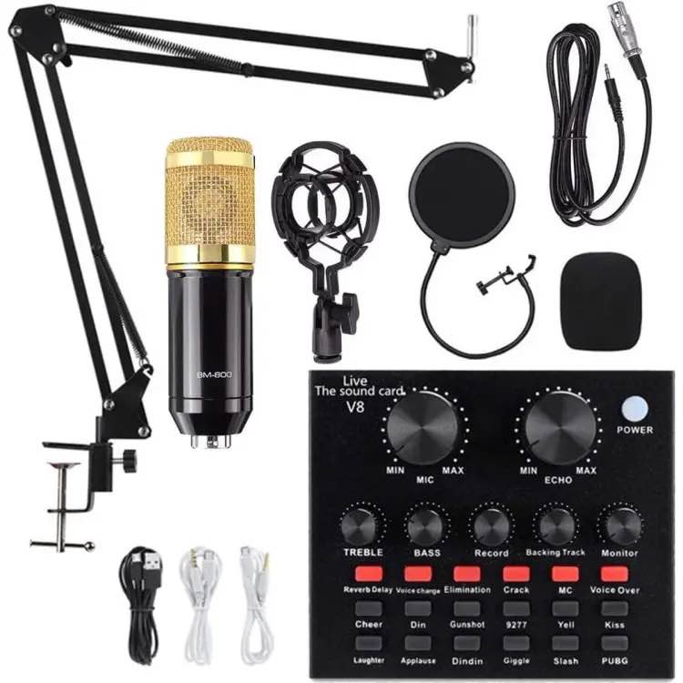 Bm800 Condenser Microphone with Arm Scissor Stand & V8 Audio Sound