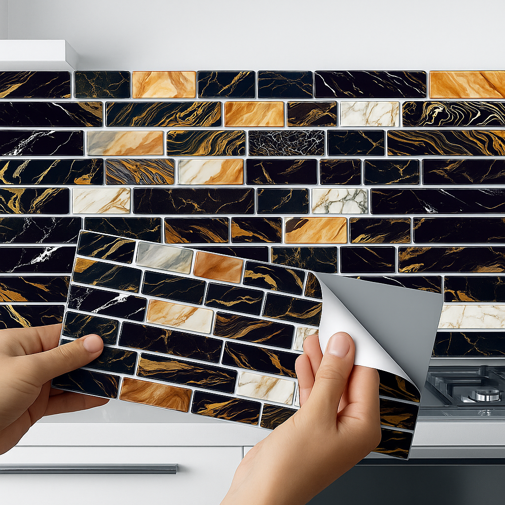 Pack of 48 Pcs Premium Mosaic Tile Stickers – 20x10 cm Peel & Stick Self Adhesive Wall Tiles – Waterproof & Heat-Resistant Backsplash Stickers for Kitchen, Bathroom, Bedroom & Living Room Decoration – Easy DIY Home Renovation