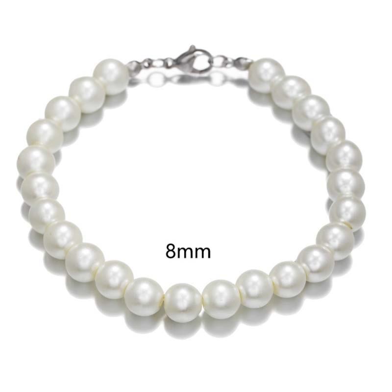 6/8/10mm White Glass Pearl Bracelets 2022 Resin Bangles Handmade Elastic Beads Bracelet For Women Men Fine Jewelry Wedding Gift