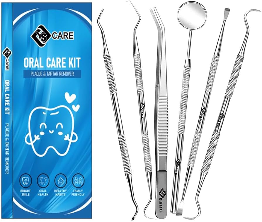 6 pack Plaque Remover for Teeth, Professional Dental Hygiene Cleaning Kit, Stainless Steel Tooth Scraper Plaque Tartar Cleaner, Dental Pick Scaler Oral Care Tools Set -