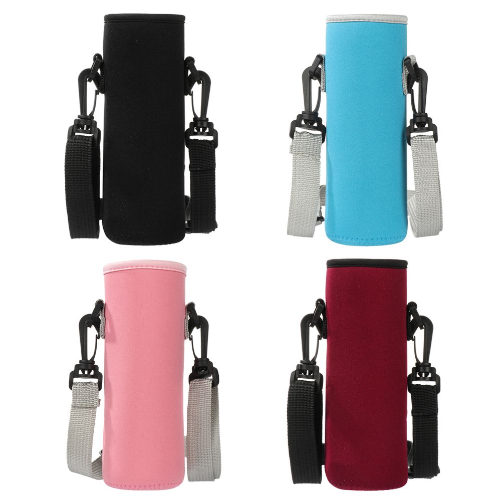 Sports Water Bottle Cover Bag Pouch With Strap Neoprene Water Pouch Holder Shoulder Strap Black Bottle Carrier Insulat Bag