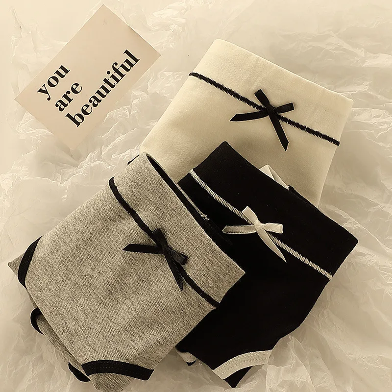 3pcs Cotton Women's Underwear Set Breathable Full Cotton Panties for Girls Soft High Waist Briefs Student Style