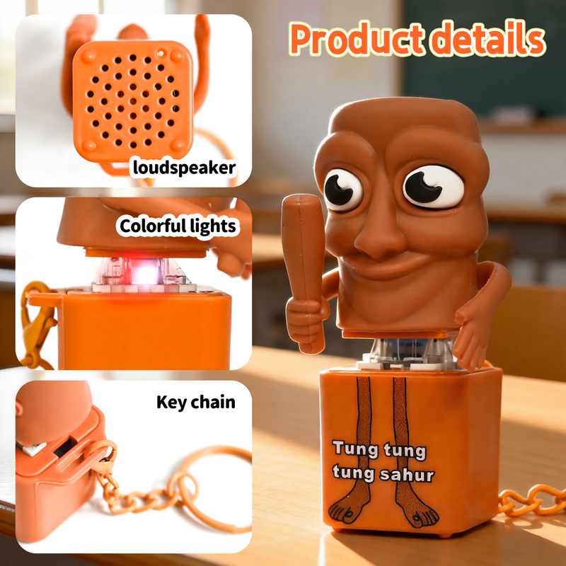 Tung tung tung Sahur Fidget Keyboard Clicker Keychain Anxiety Relief Stress Toy Keychain With sound and light Action Figure