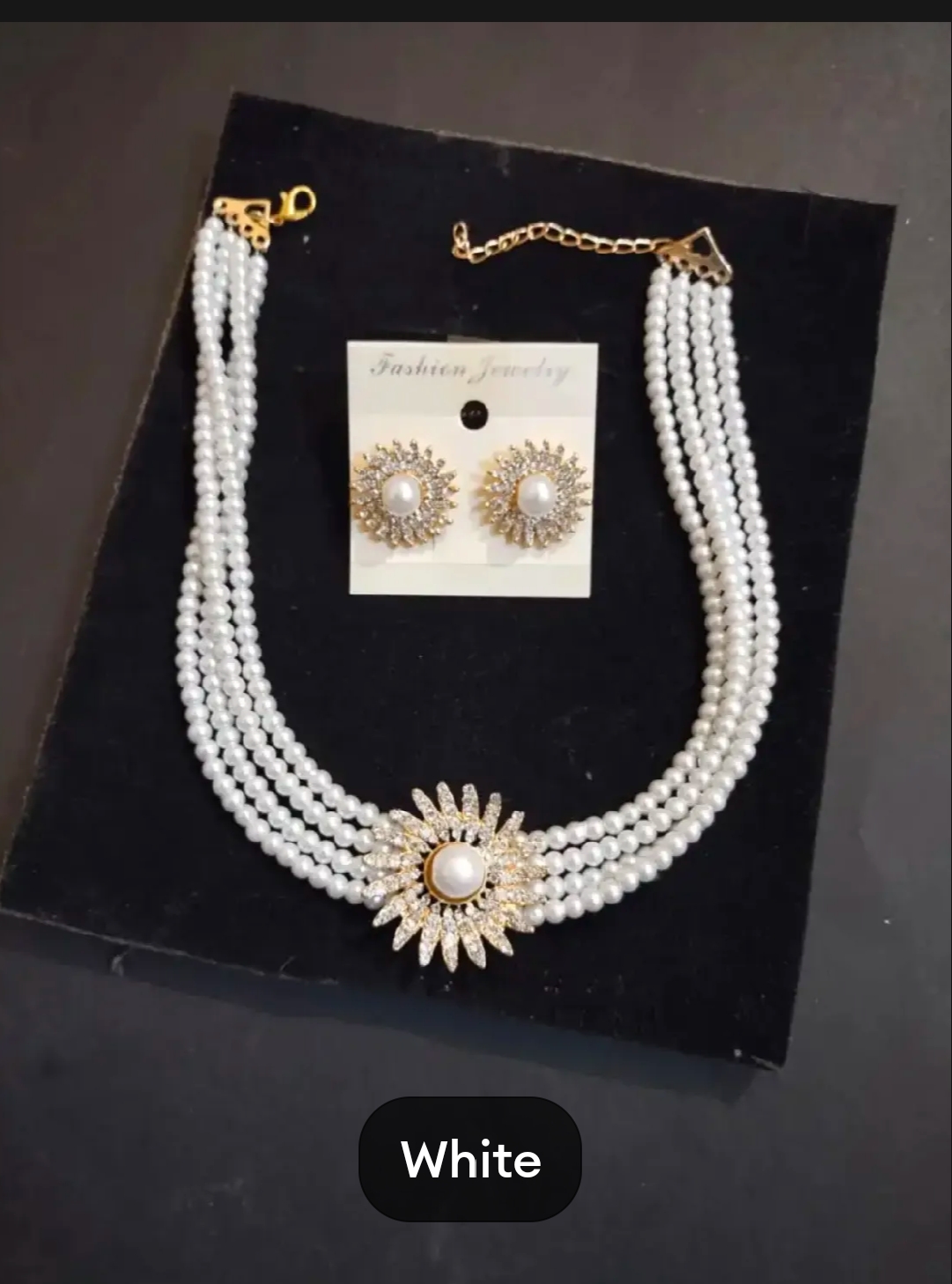 Stylish White Pearls Necklace Set Stud With Earrings For Girls & Woman - Free Box