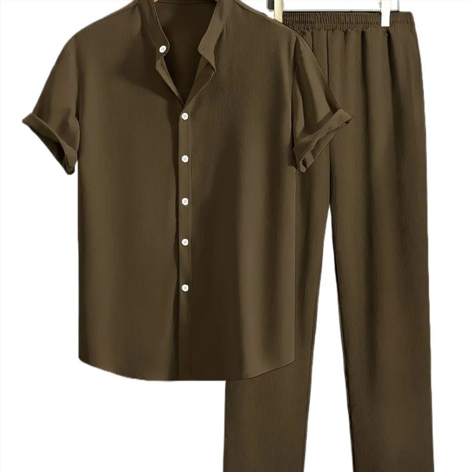 ALPHA MALE|Men's Wide Leg Baggy Trouser & Drop Shoulder Collar Shirt Co-Ord Set Lightweight Summer Oversized Korean Style Outfit | Casual Fashion Two Piece Set for Men