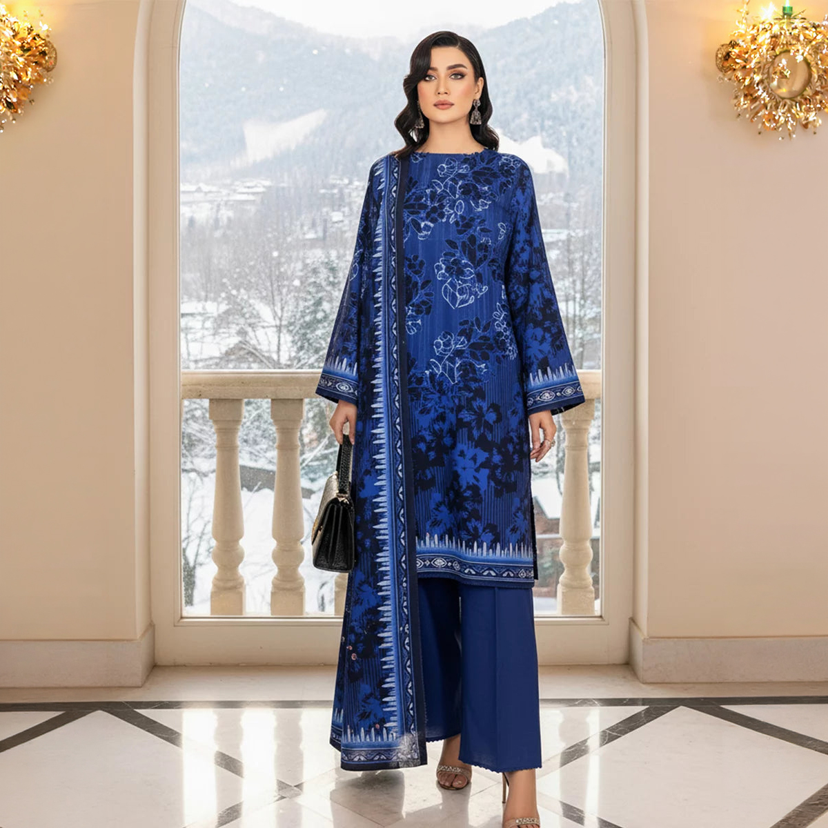 Salitex 3 Piece Unstitched Khaddar Printed Suit SSW6U3P827