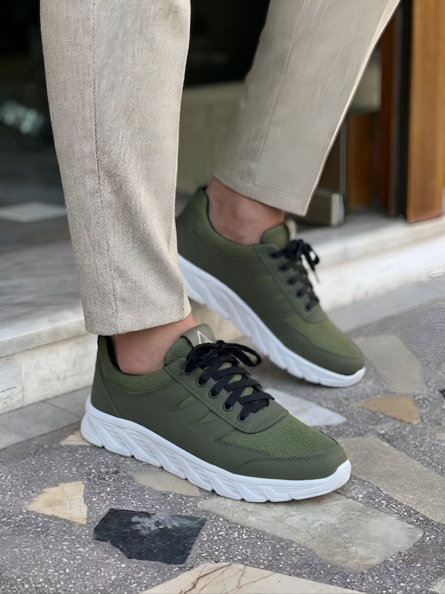 MEN's Running Shoes Men's Slip-on SHOES Green Gym Breathable Shoes