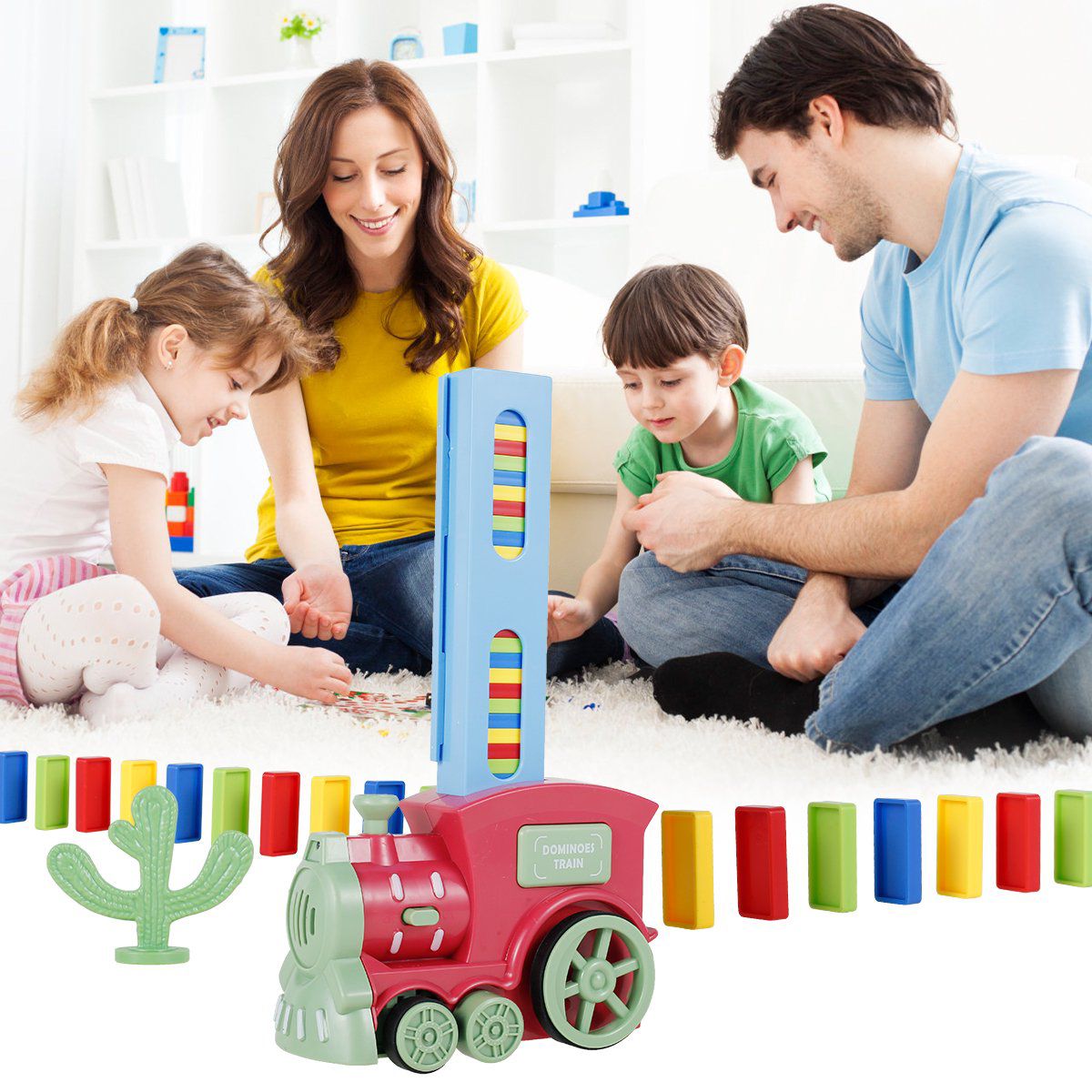 Domino Train Set Fun Dominos Train Blocks Set with Light and Realistic Sound Reusable Automatic Domino Brick Laying Toy Train Educational Game for Kids ( 60Pcs)