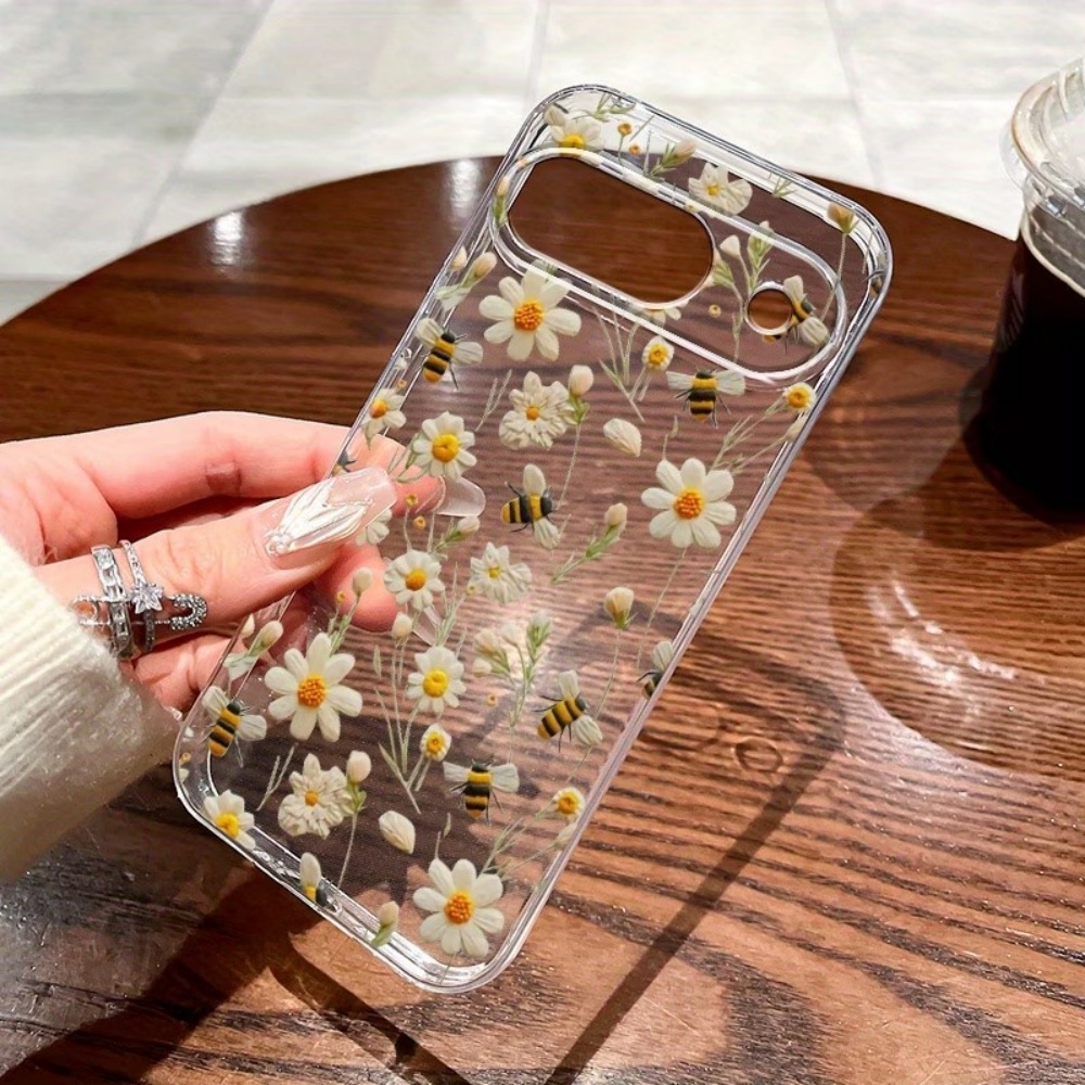 Cute Honeybee Flower Pattern Soft Clear Phone Case For Google Pixel 10 9 8 7 6 Pro XL 9a 8a 7a 6a Soft TPU Shockproof  Cover