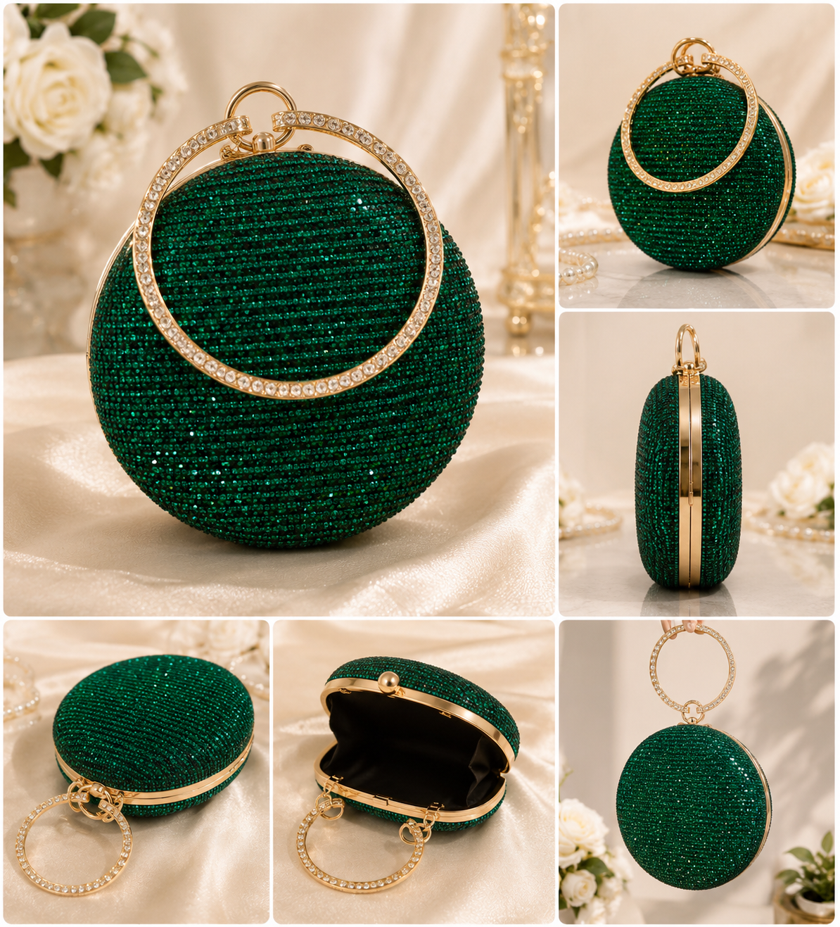 Emerald Green Sparkly Rhinestone Bridal Evening Clutch Bag | Crystal Top Handle Party Purse for Wedding | Rhinestone Evening Clutch Bag for Women|Ladies Bridal Wedding Party Purse | Crystal Top Handle Handbag |Elegant Glitter Cluth For Wedding