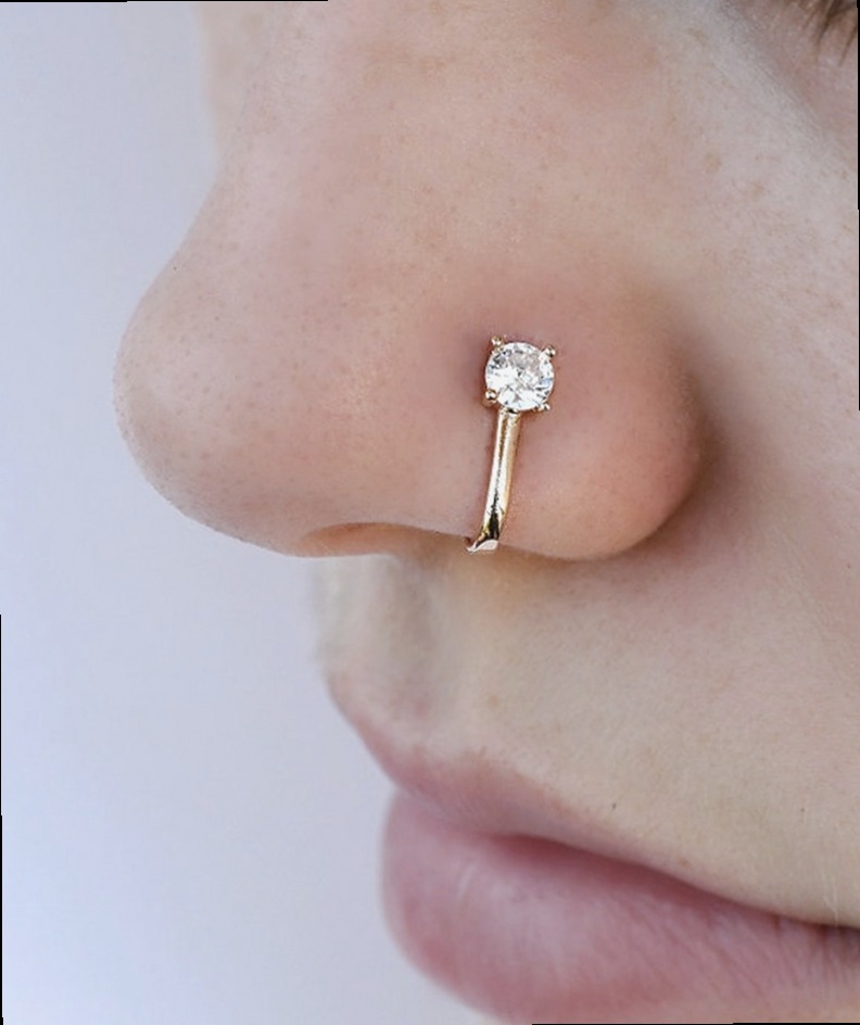 Non Piercing Nose Ring Single Stone Fake Nose Pin Crystal Nose Jewelry For Women Girls Daily Casual Party Bridal Traditional Wear