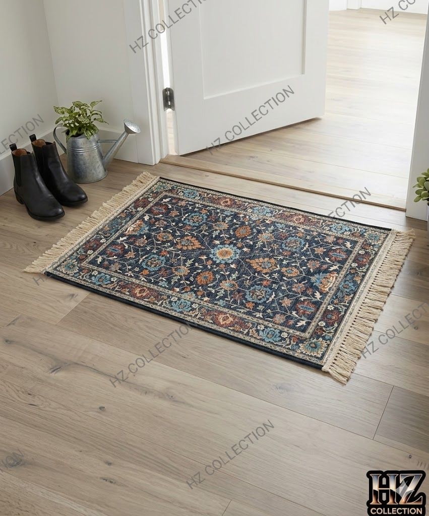Elegant Floral/Geometric Poly-Cotton Rug - 1 Piece Traditional Design, Hand-Knotted Patterned Prayer Mat