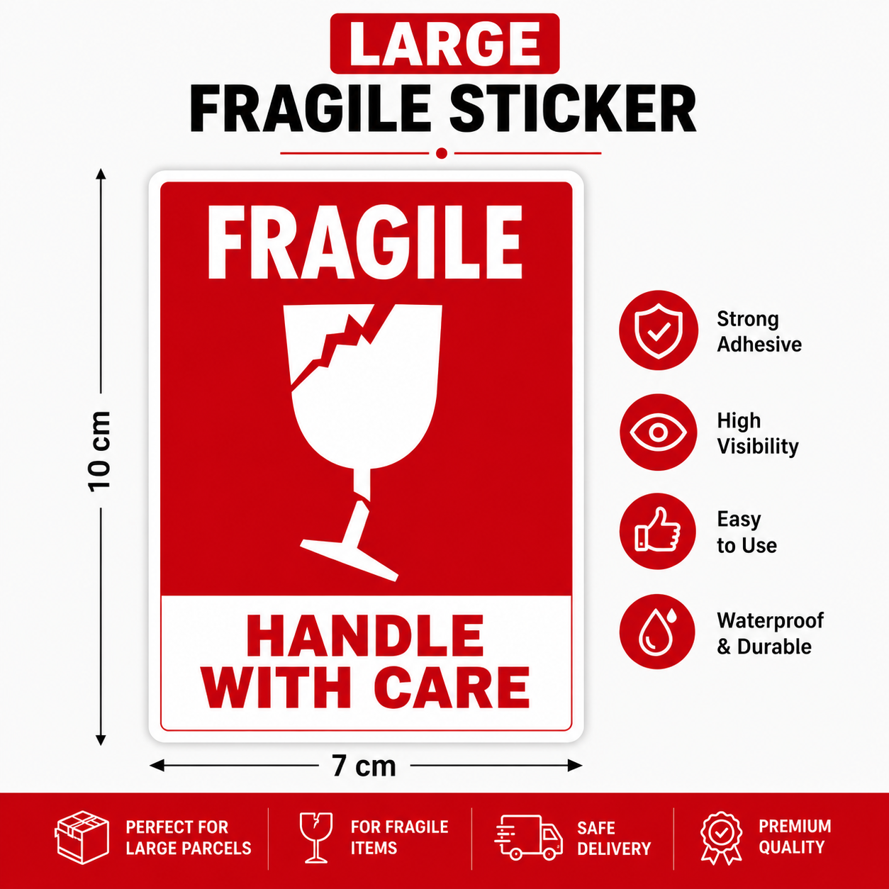 100 PCs Fragile Handle With Care Sticker Labels Small & Large Size Packing Warning Stickers for Glass Items Courier Packaging Moving Boxes Shipping Safety Labels Adhesive Fragile Tape for Parcel Packing Office Warehouse Home Use Breakable Item