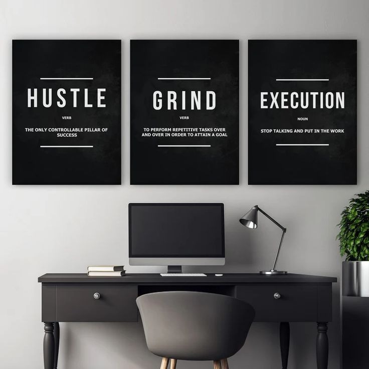 Set of 3 Black Motivational Wall Art