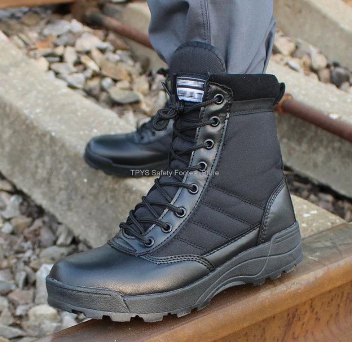 Army Walking High Quality Delta and Swat Combat High Ankle Boots Hiking And Tracking Boots Combat Swat and Tactical Shoes Camel / polic Long Shoes