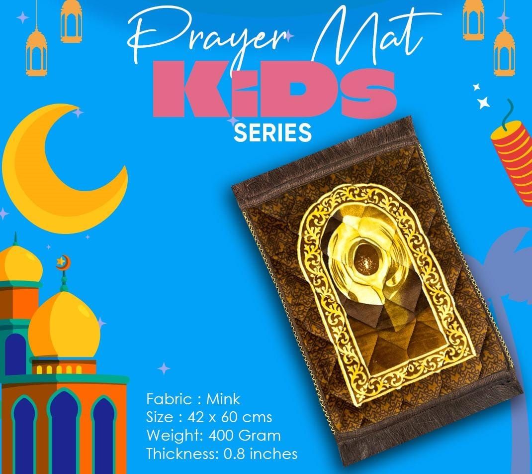 Soft Velvet Kids Prayer Mat 40x60 cm Polyester Embossed Janamaz Rug