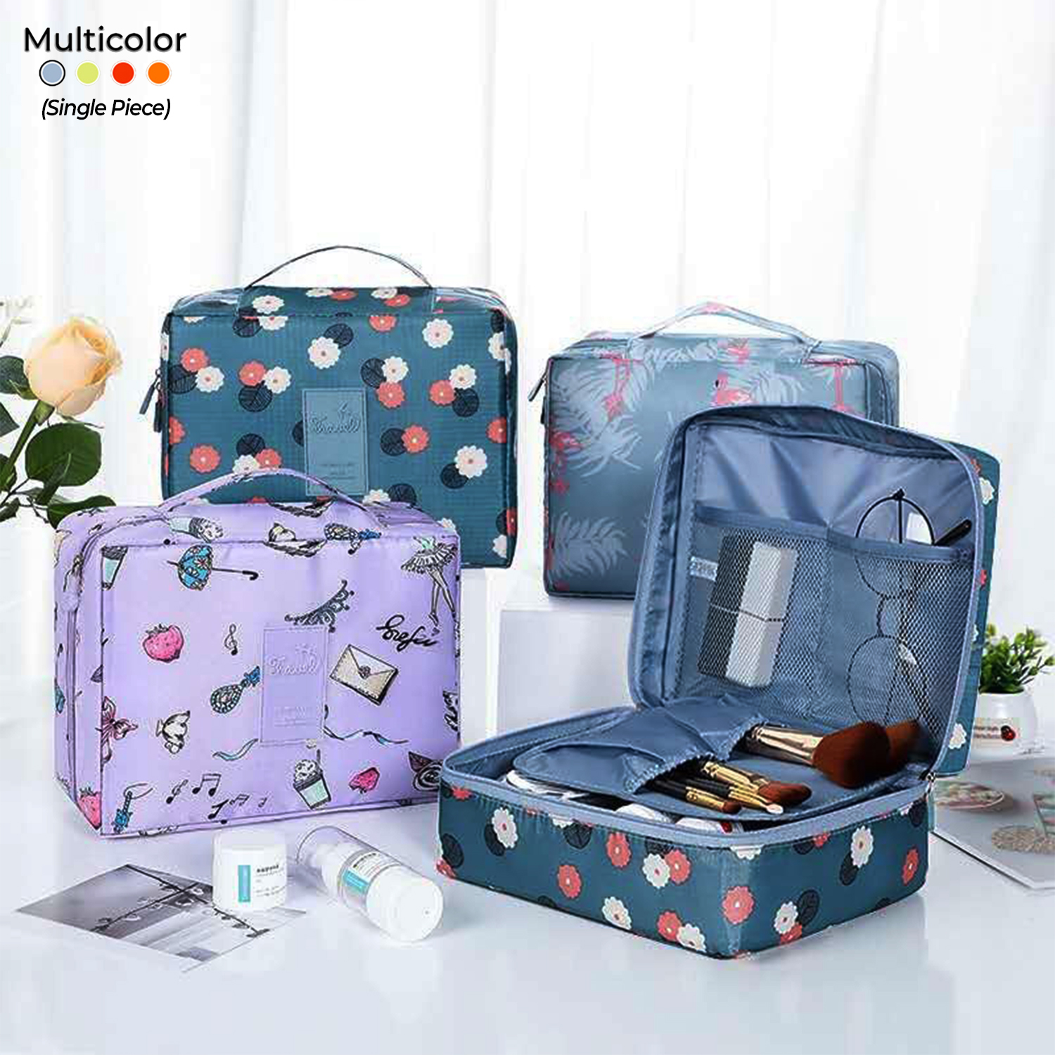 Waterproof Travel Mate Zipper Cosmetic Bag Toiletry Makeup Pouch Women Cosmetic Organizer Nylon Make Up Women's Handbag Portable Storage Travel bag Storage Female Make Up Case (Color: Mix Color)
