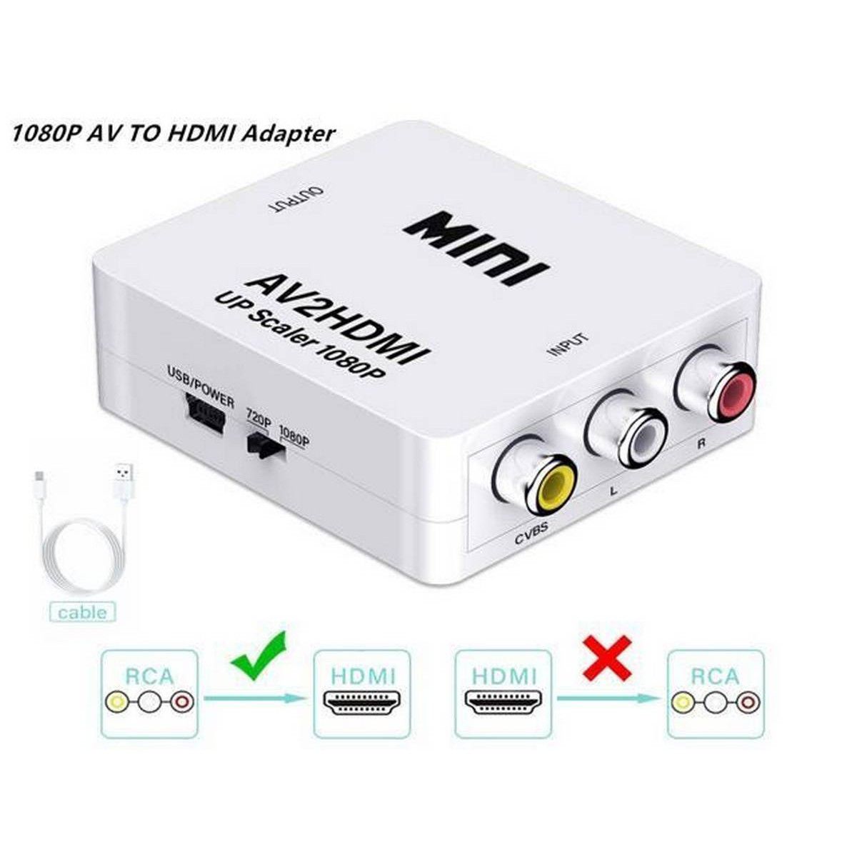 AV to HDMI Converter Video Audio Converter Box for DVD Player PC Laptop White
