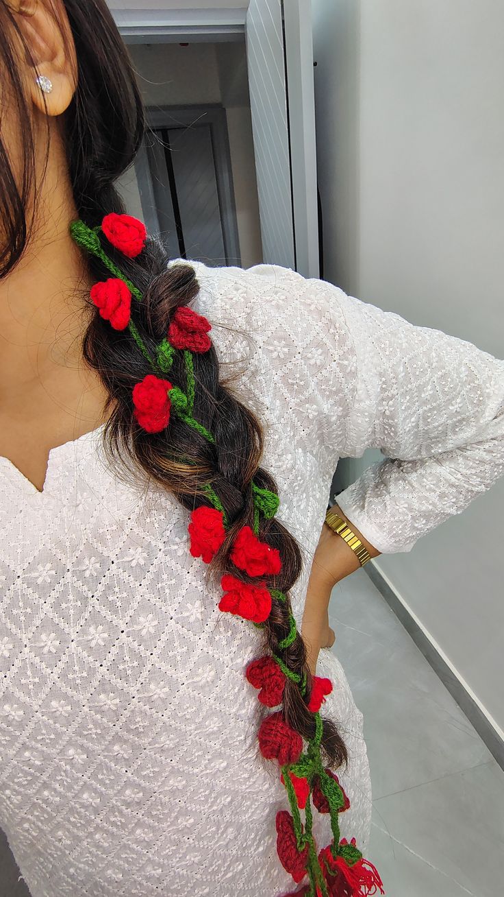 CROCHET BEAUTIFUL FLOWER HAIR BRAID TASSELS -HANDMADE CROCHET PRANDA/PARANDA FOR GIRLS / HAIR ACCESSORIES / 16 to 17 INCHES -FASHION / urban crate