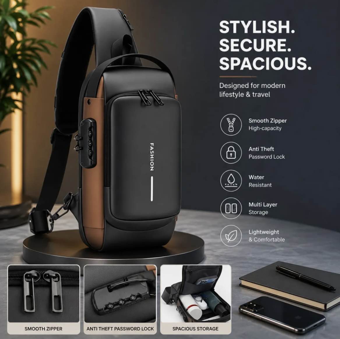 Anti Theft Boys Crossbody Bags Anti Theft with Password Lock