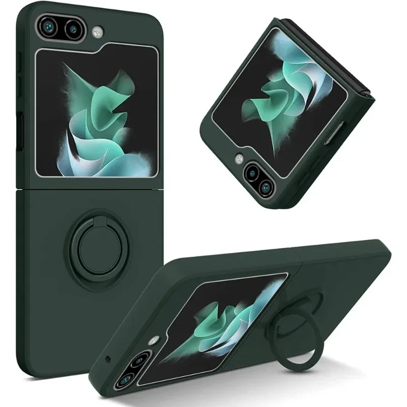 Original Skin Feel Liquid Silicon Phone Case For   Z Flip 7 6 5 4 3 Magnetic Ring Bracket Anti-Drop Protector Cover