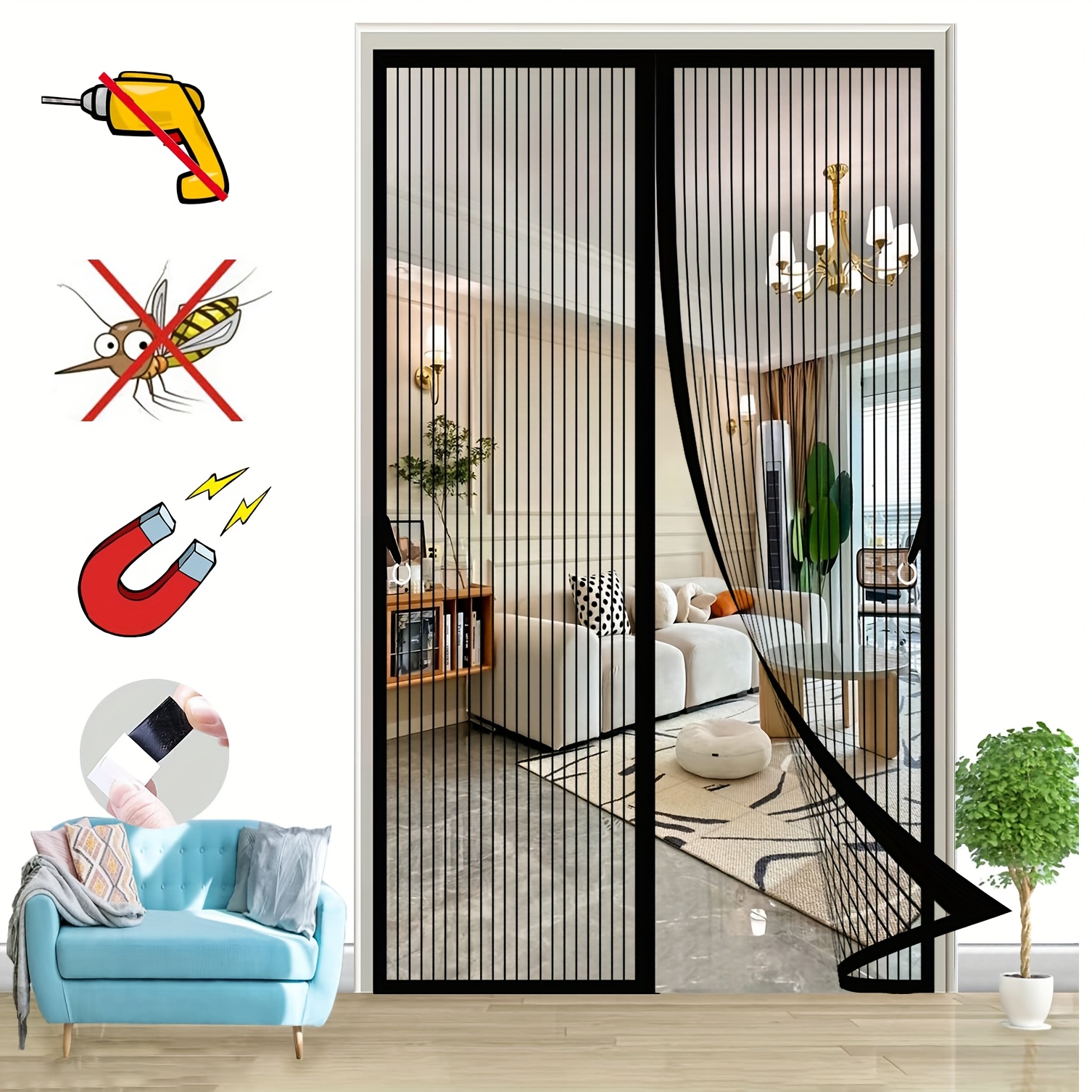 Mesh Screen Curtain Door Size 20*80 inch - Magnetic Net Anti Mosquito Keep Bugs Out Kids & Pet Magnetic Screen Door Magnetic Mosquito Screen Door Net Curtain