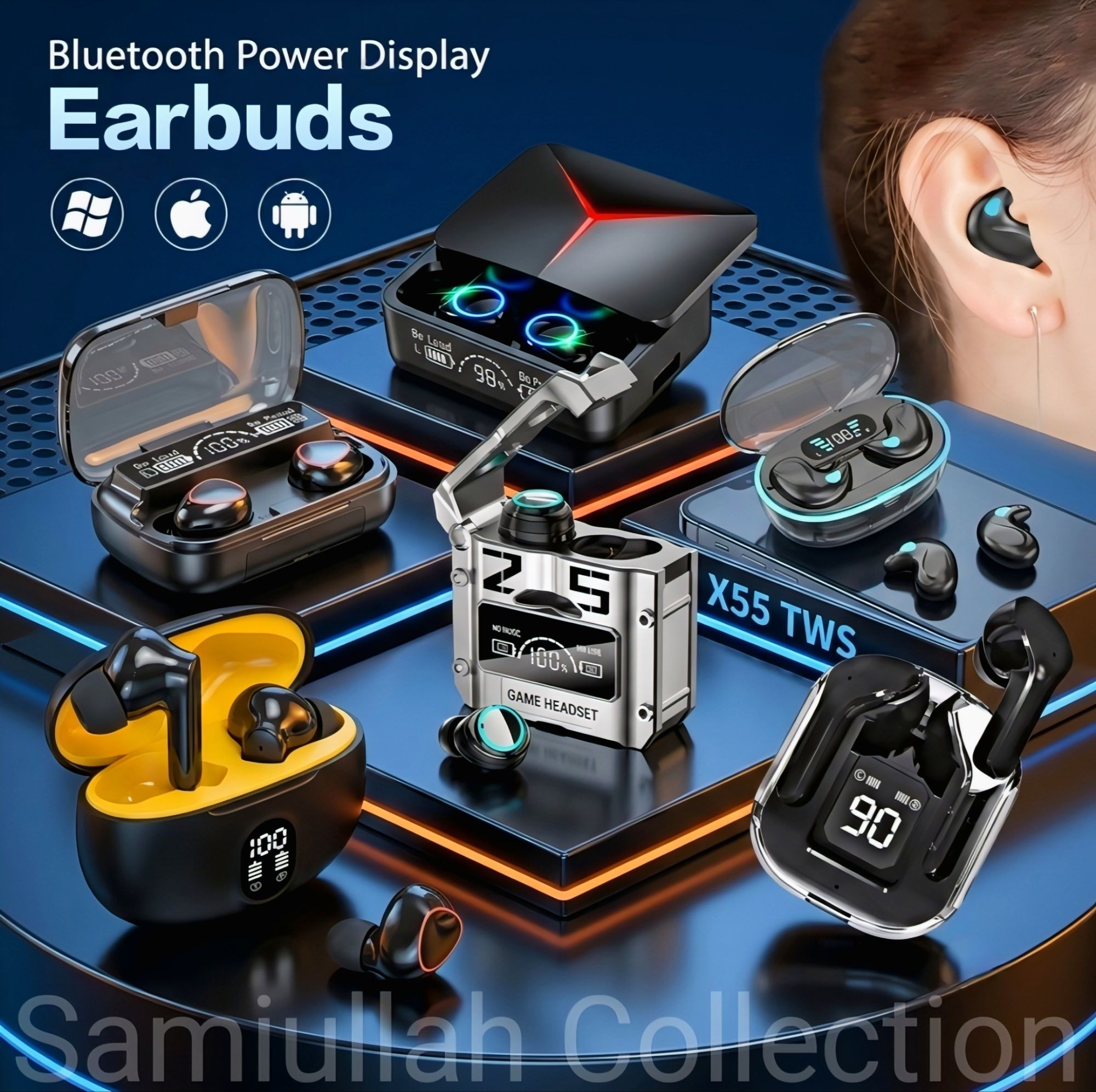 M10/M19/M25/X55/895B/M90/Air 31 TWS Wireless Bluetooth Earbuds - ENC Noise Cancellation, LED Display, Touch Control, Gaming Mode, Waterproof Headphones with Charging Case Compatible for Android & All Devices