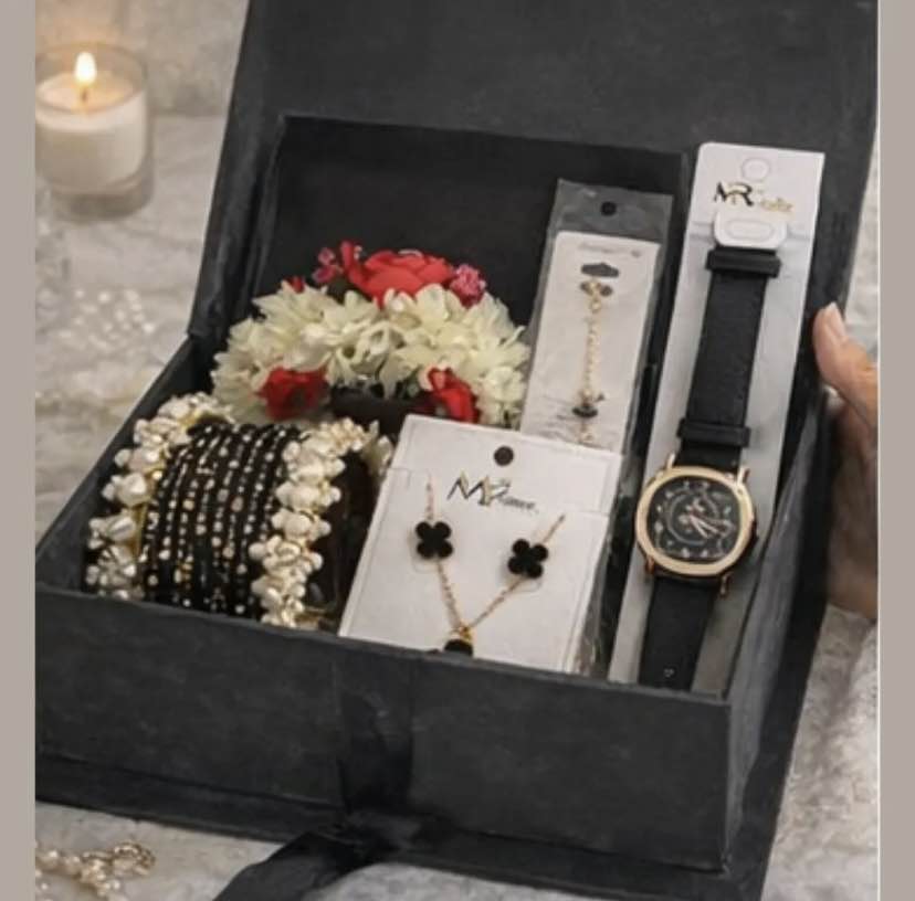 Gift Box for Girls Combo Set – Includes Bangles, Earrings & Necklace Set, Ring, Gajra, Bracelet&watch