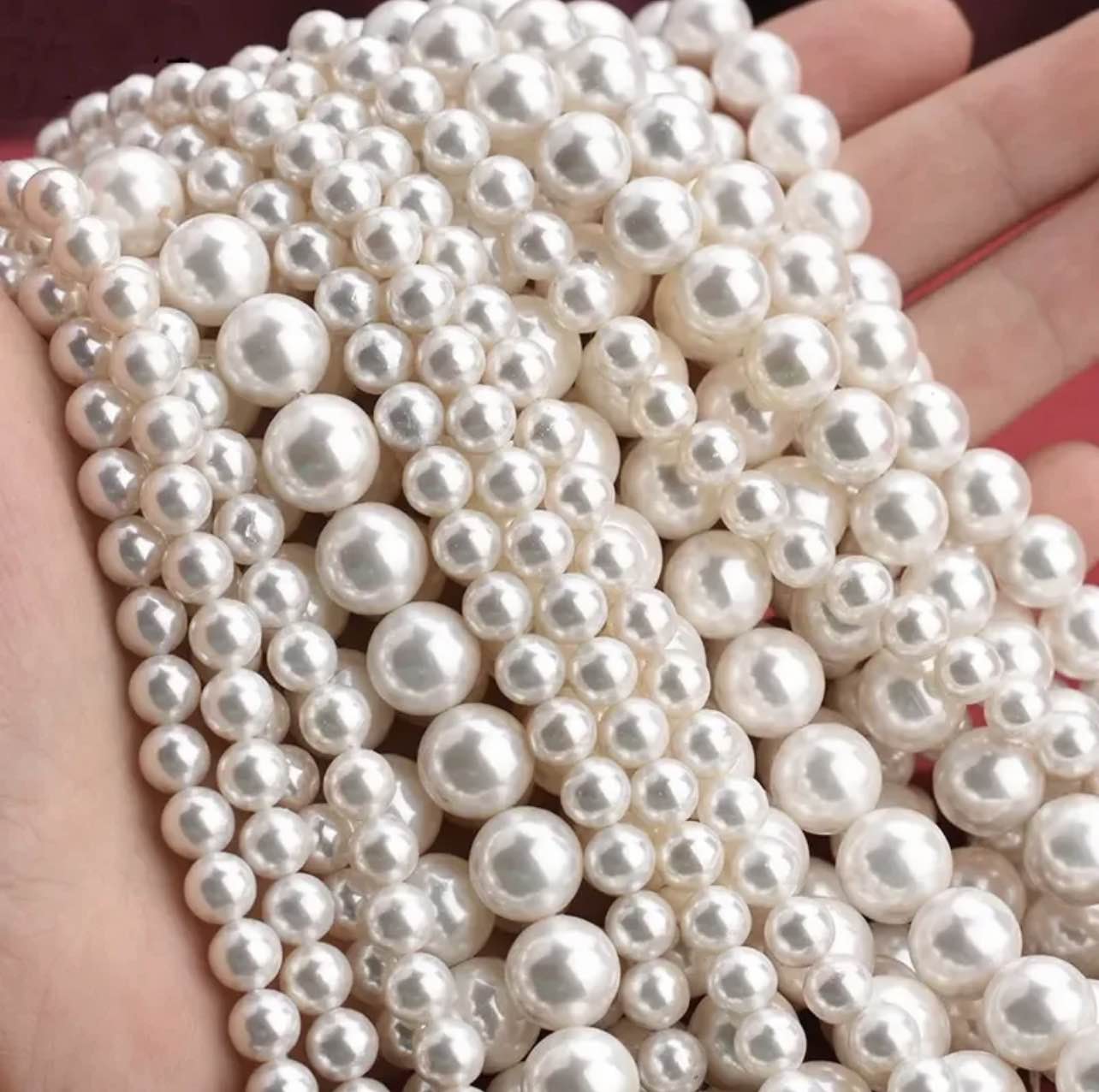 3mm–10mm Off White Shell Pearl Beads Round Loose Spacer Beads | Pick Size DIY Jewelry Making Bracelet Necklace Accessories | Falcon Traders Faisalabad