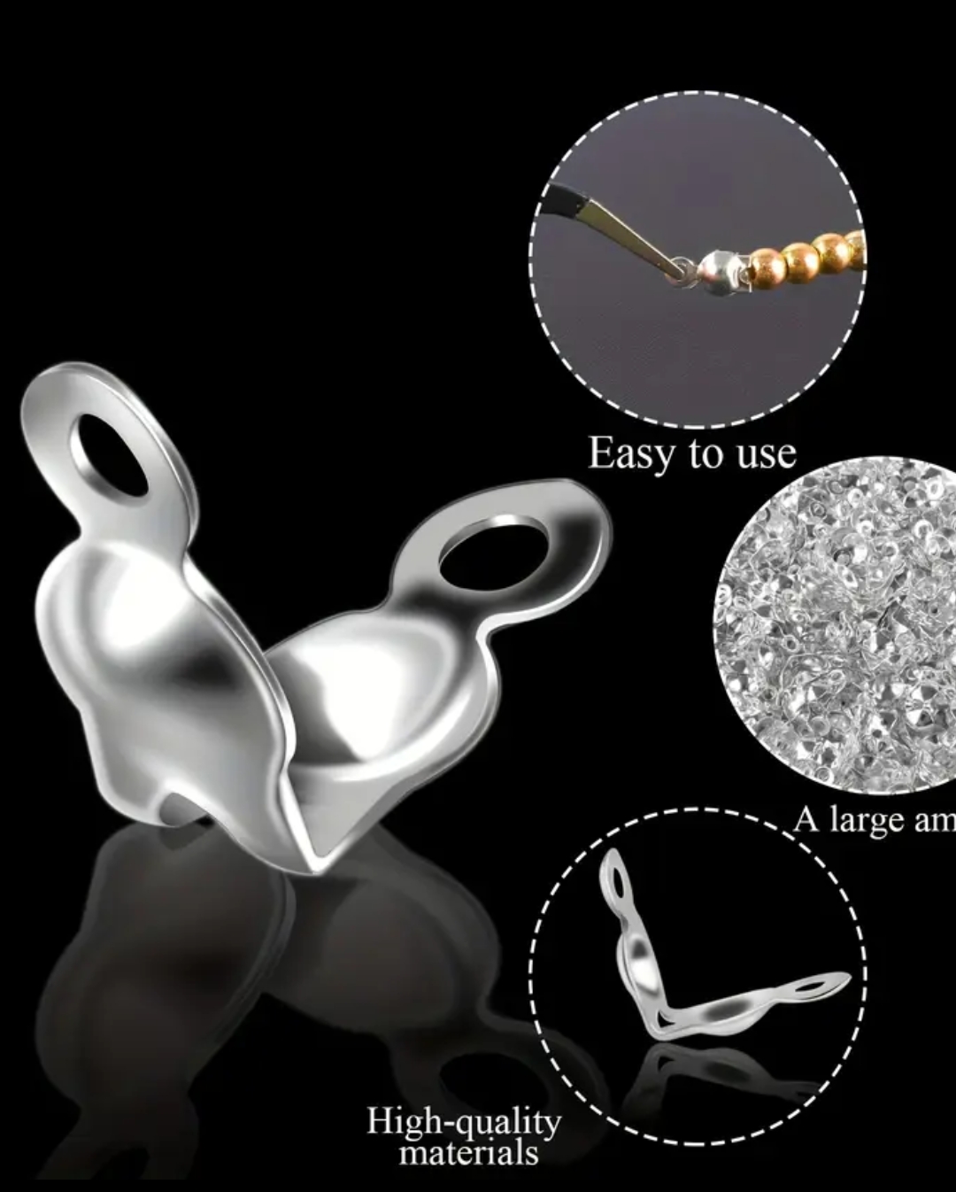 500-50pcs Stainless Steel Ball Chain Clasps, End Crimping Cover Beads Connector for DIY Jewelry Making Supplies Accessories