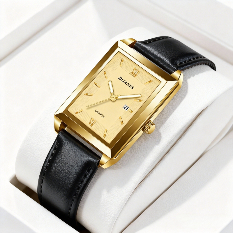 Top Brand Luxury Watches for Man Fashion Square Black Gold Men's Quartz Wristwatch Business Mens Calendar Watches Reloj Hombre
