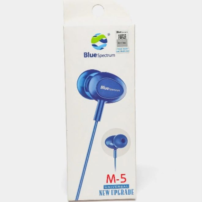 Original Blue Spectrum M5 Handfree Stereo Earphones High Base Hand Free Ear Phone For All Mobile Phone