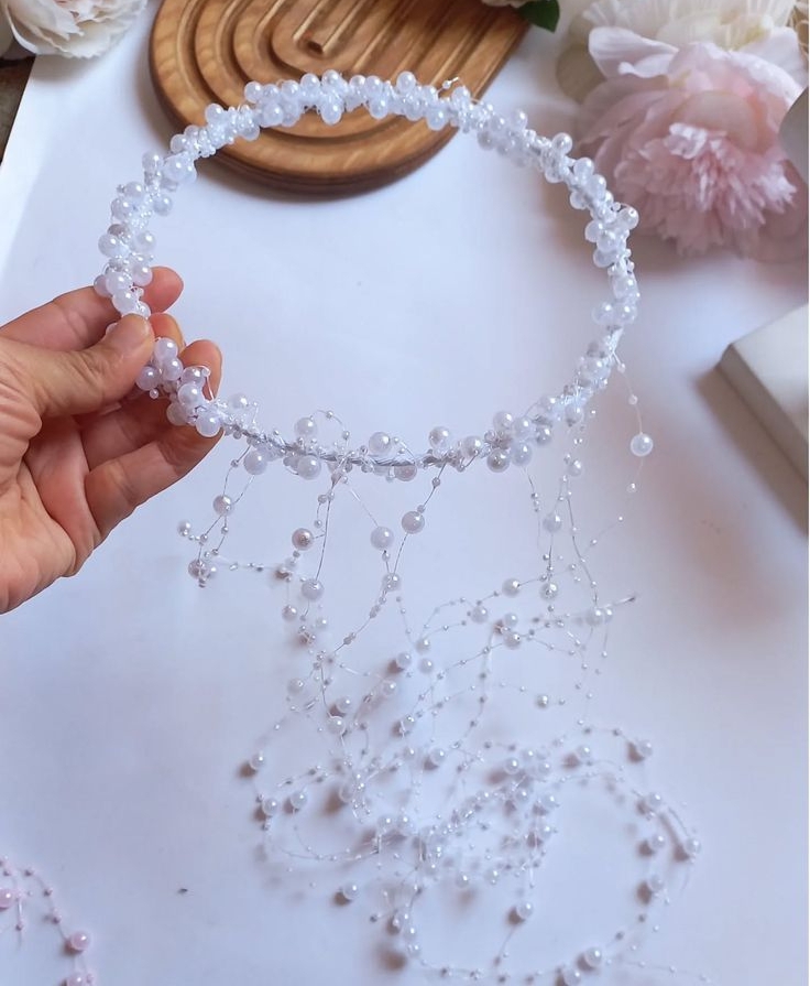 Bridal Pearl Hair Vine Headband | beautiful pearl crown| Wedding & Party Hair Accessory for Women & Girls | Long Tassel Headpiece for Women & Girls