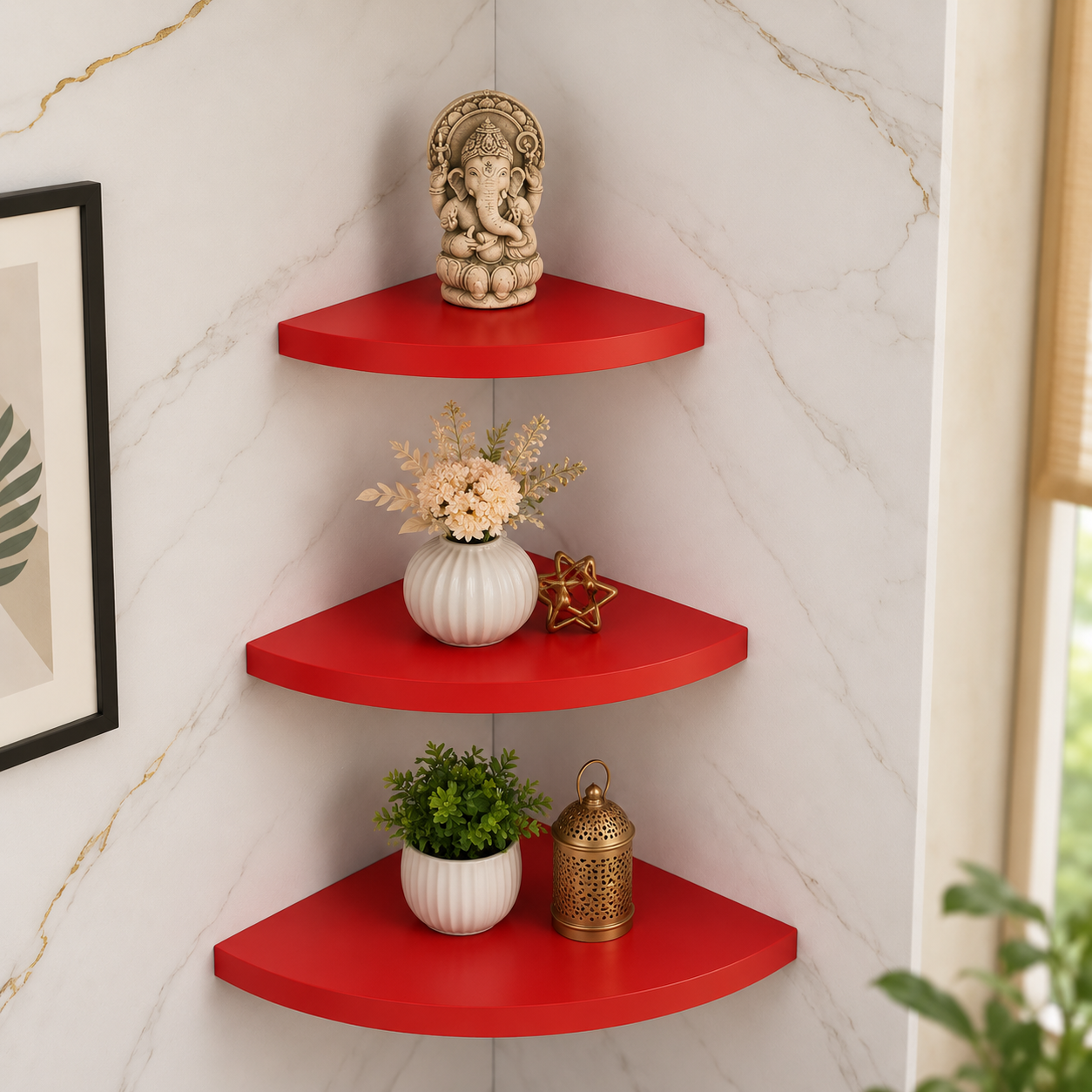 3-Tier Wooden Corner Wall Shelf | Floating Display Rack | Home & Office Decor |