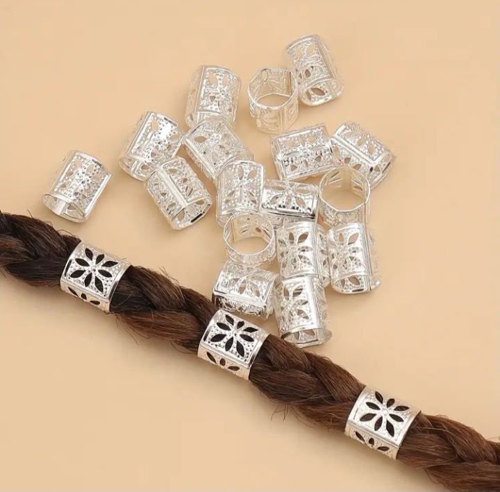 10pcs Hollow Out Dreadlocks Silver Beads Hair Braid Metal Clips