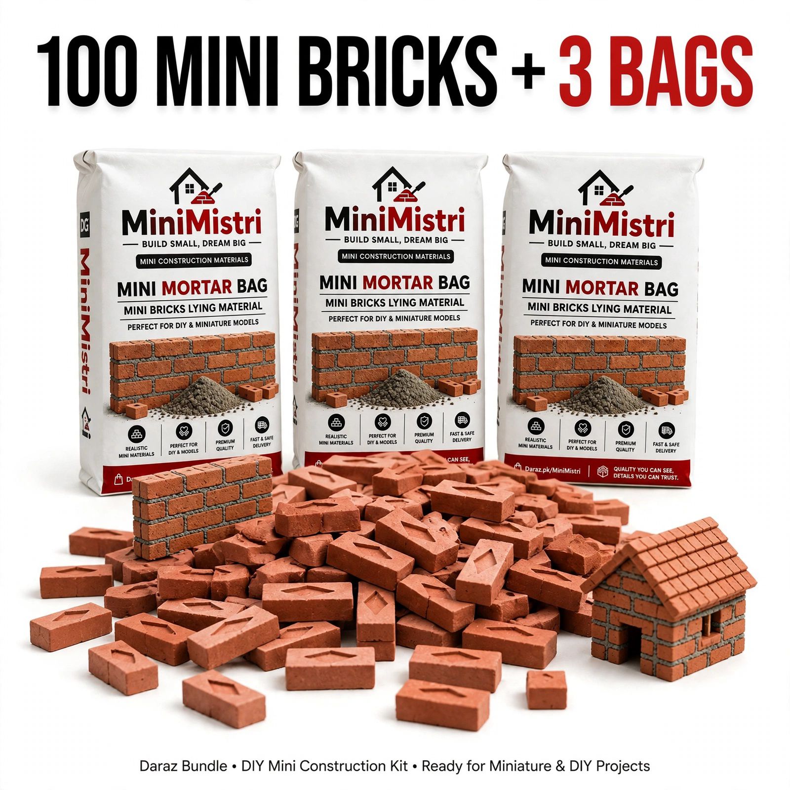 100 PCS Mini Clay Bricks for Miniature House Building | DIY Crafts | Doll House Construction | School Project Building Blocks