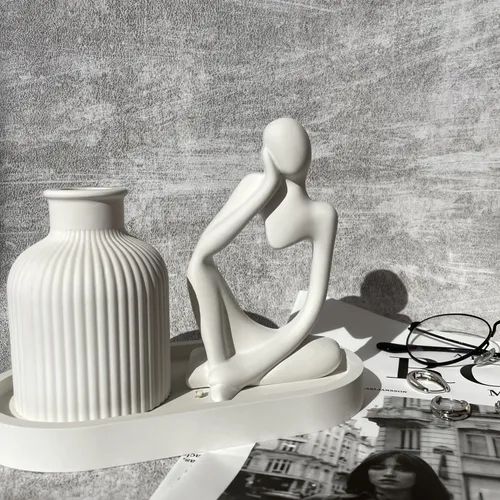 3pc set of Asthetic home decor Thinker statue, Trinket tray and mini bud vase | Storage and gift set