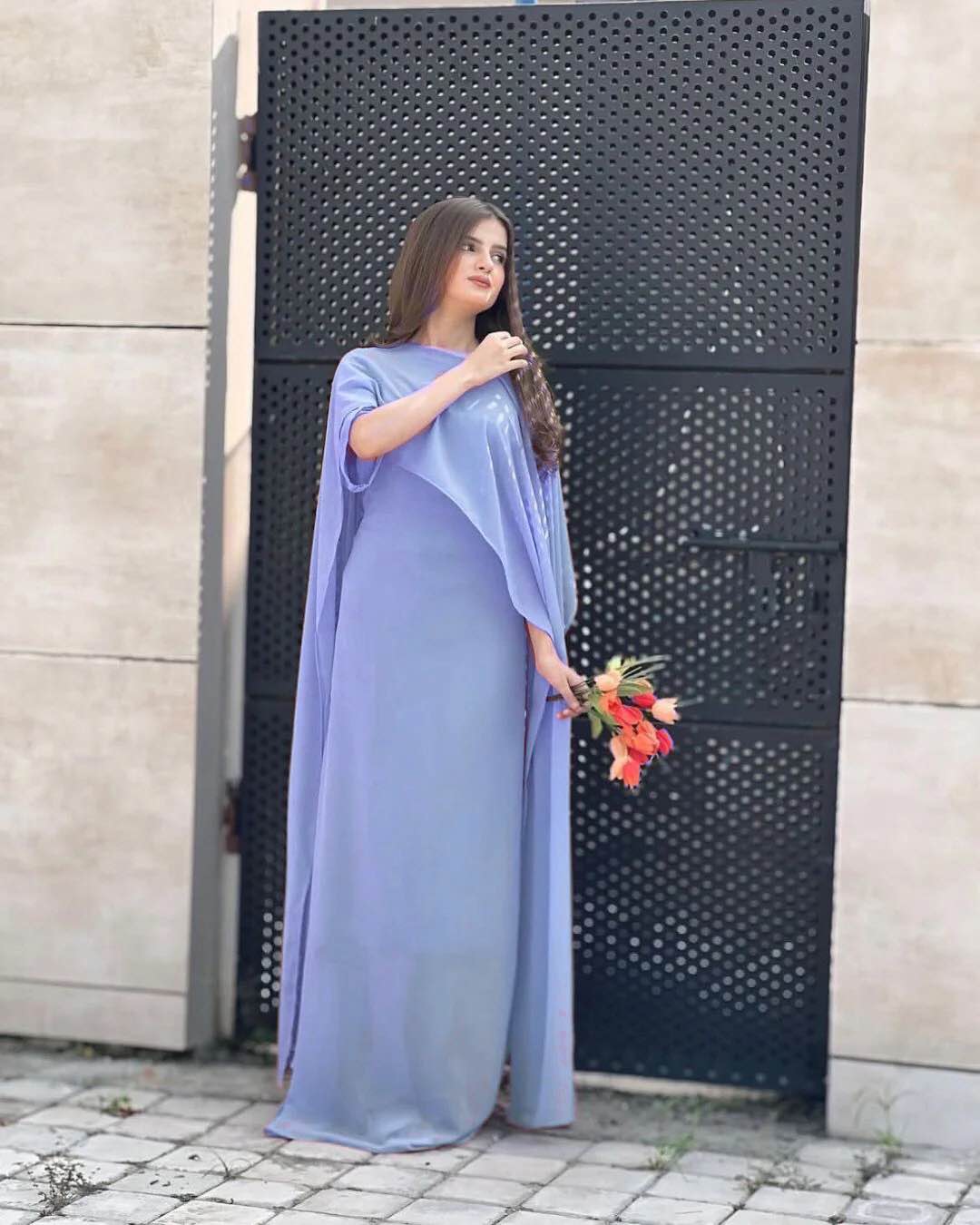 Eid collection/Two Tone Cap Shawl With Long Fitting Body Maxi And Dori Chiffon 2Pcs for girls/women wear