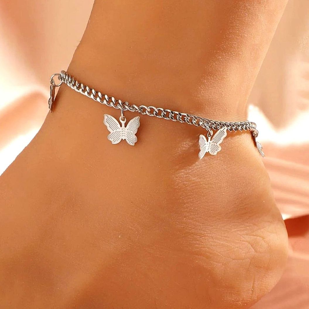 Butterfly Charm Anklet 1 Piece. (Silver)