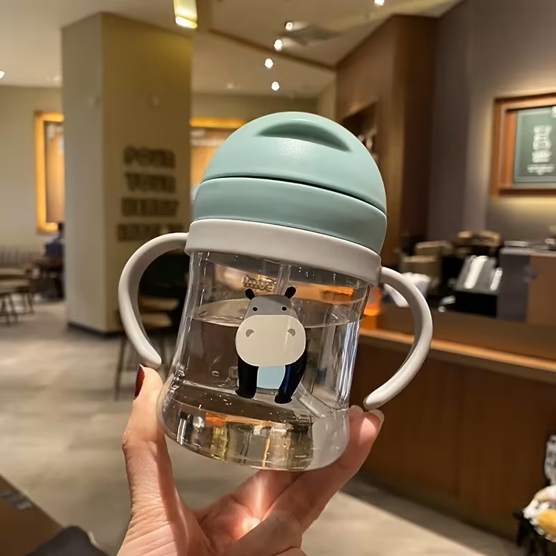 Drinking Cup with Straw, Anti-Choking Handle, Water Bottle, Unbreakable and Leak-Proof, Learning Drinking Cup