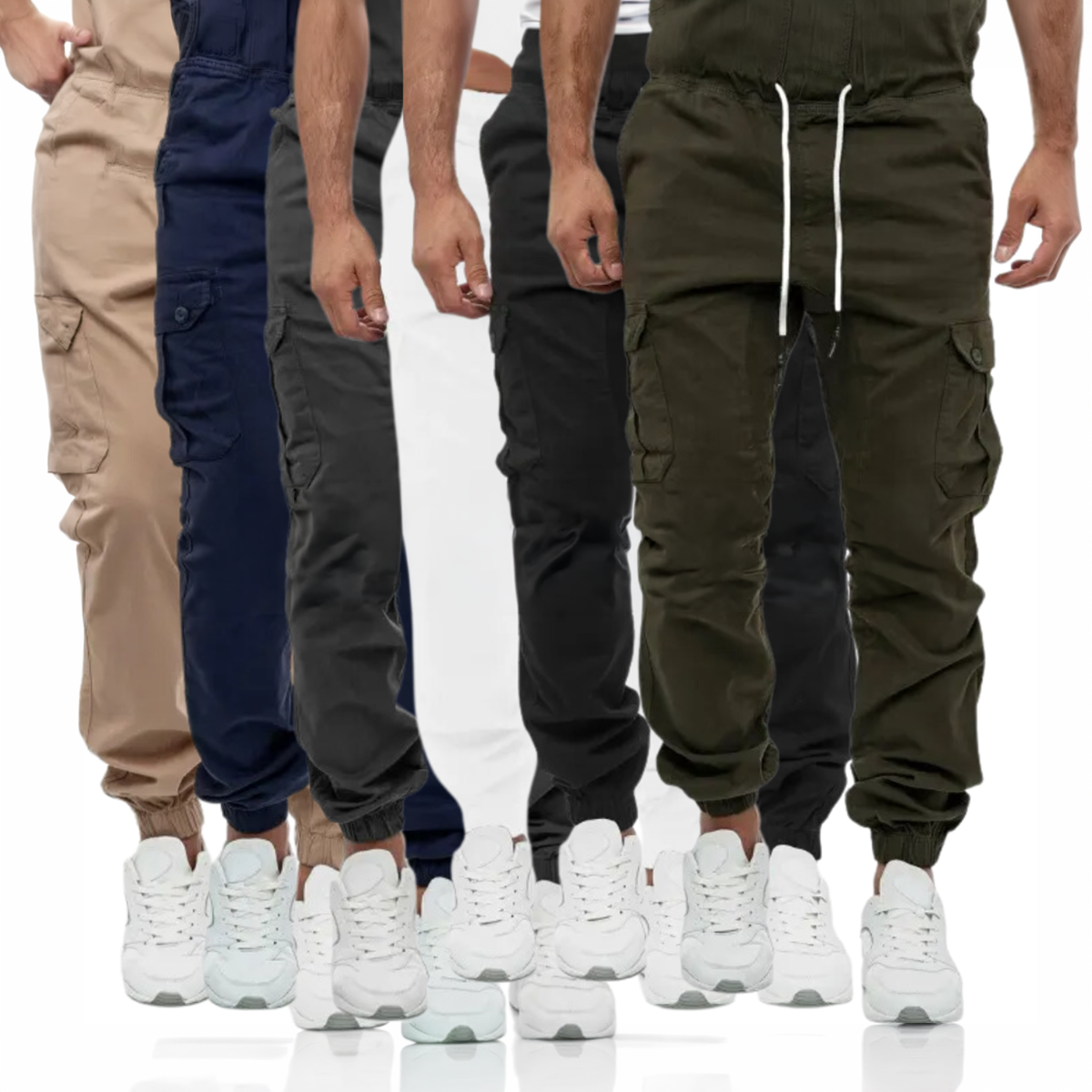HashBack Men's Cargo Jogger Trousers Multicolor Cotton Summer 6-Pocket Elasticated Bottom Stylish Fit
