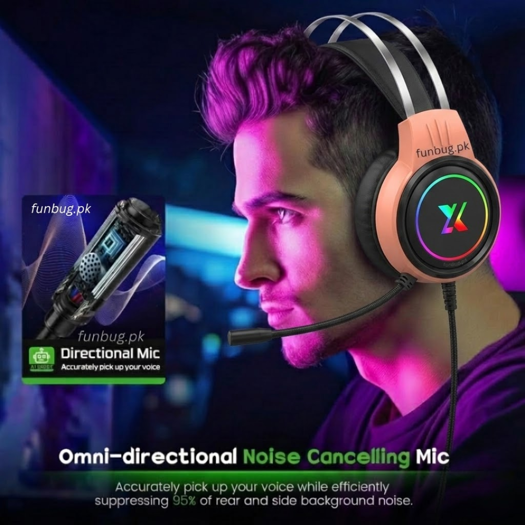 FunBug Pro Gaming Headset with RGB Lights, Noise Cancelling Microphone, USB/3.5mm Plug - Comfortable Ear Cushions, On-Headset Audio Control, New Gaming Headphones
