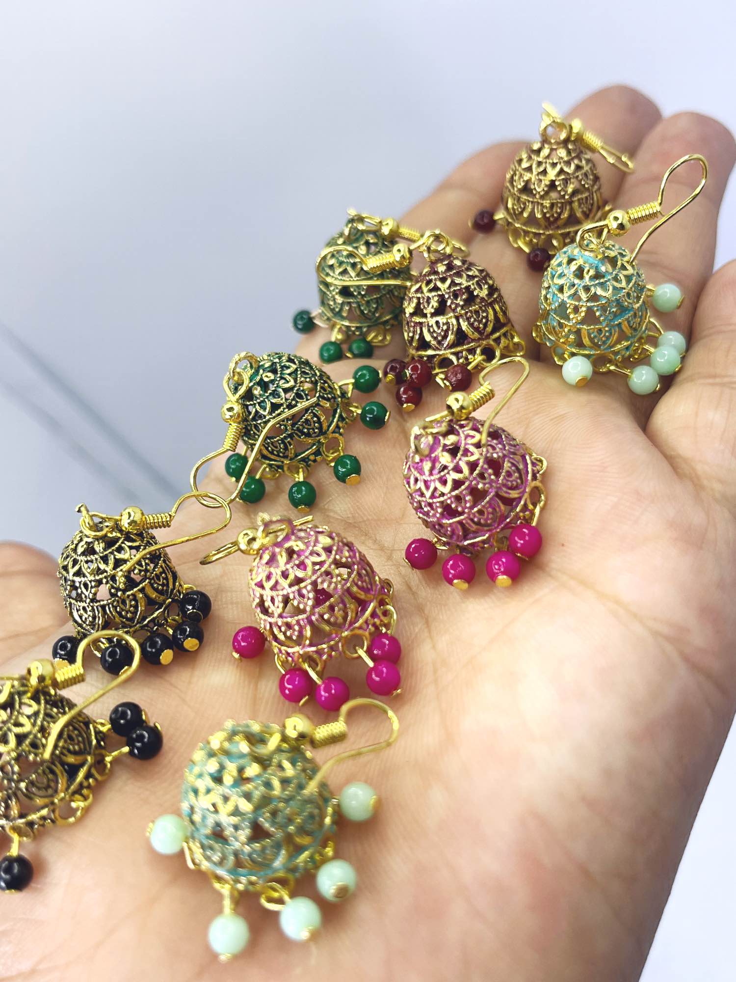 1Pair of Multicolor Jhumka Earrings Set | Desi Traditional Ethnic Jewelry for Women & Girls Elegant Multicolor Jhumka Earrings with Sparkling Beads for Women Suitable for formal and festive occasions.
